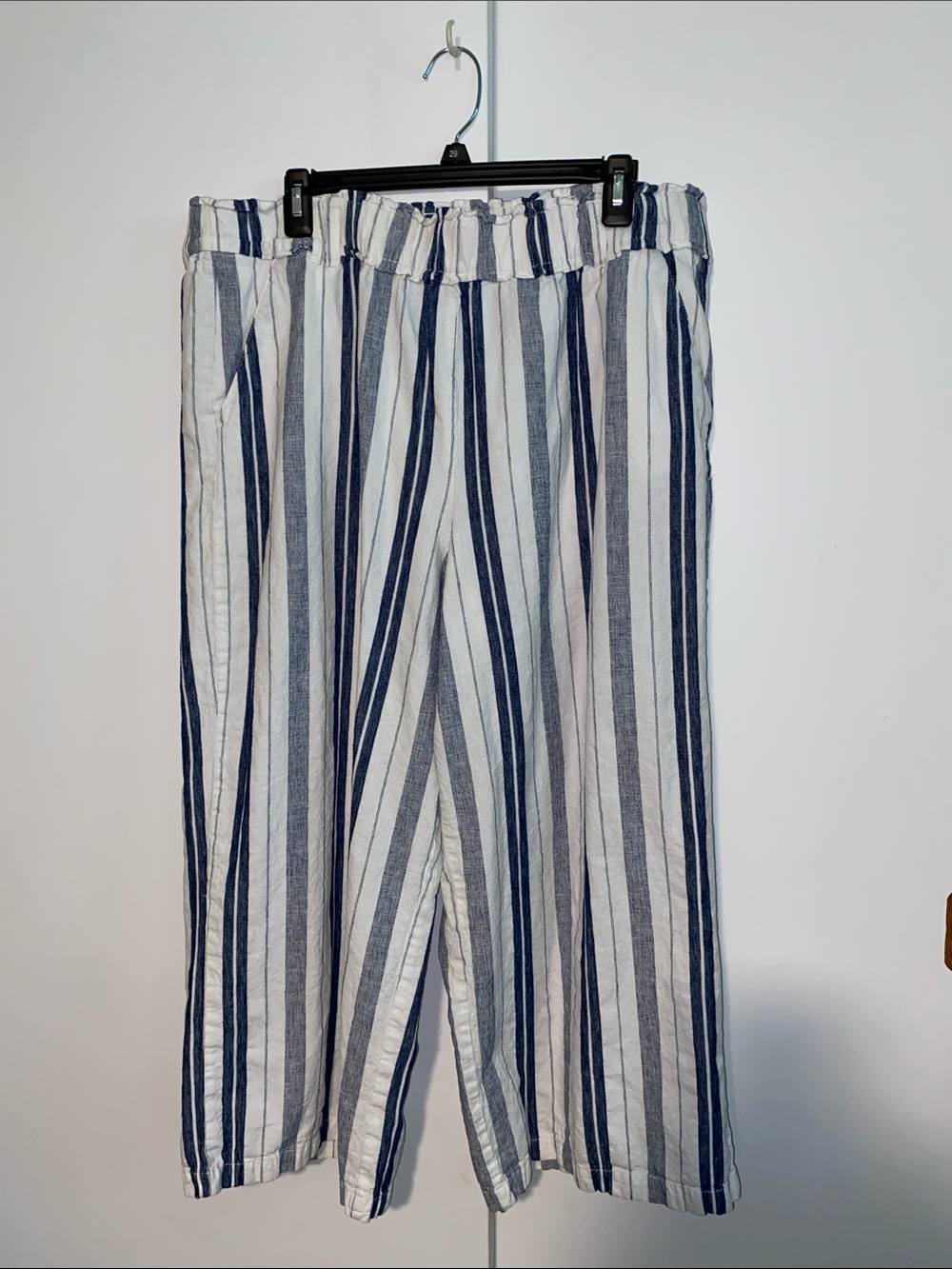a.n.a Navy and White Striped Elastic Waist Pants